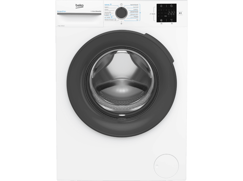 Lavadora carga frontal - Beko VBM3WFT39413WA, 9 kg, 1400 rpm, 15 programas, Energy Spin, Steam Cure, Motor ProSmart Inverter, Blanco
