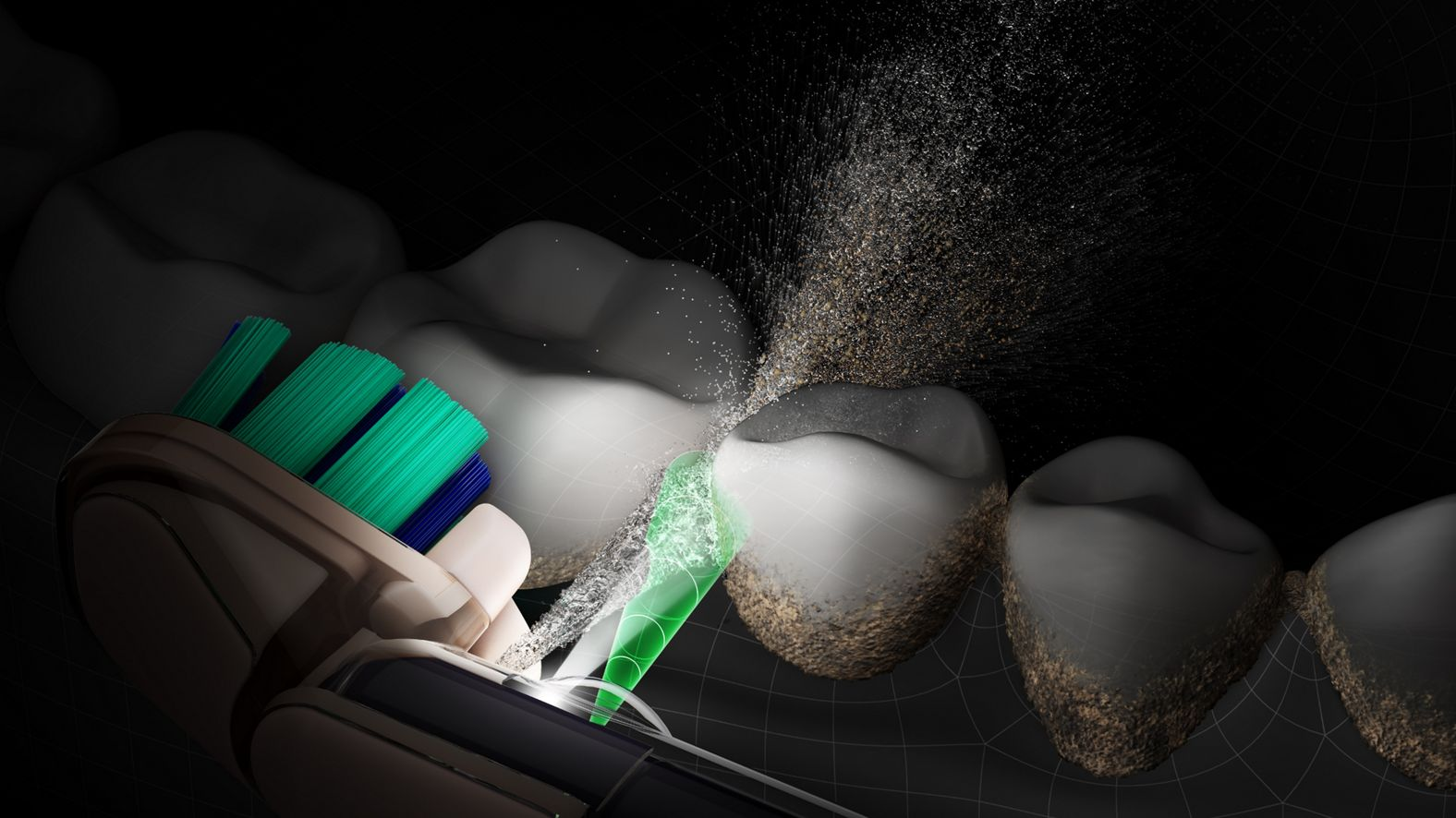 Une brosse à dents électrique pulvérise de l'eau et élimine la plaque dentaire.