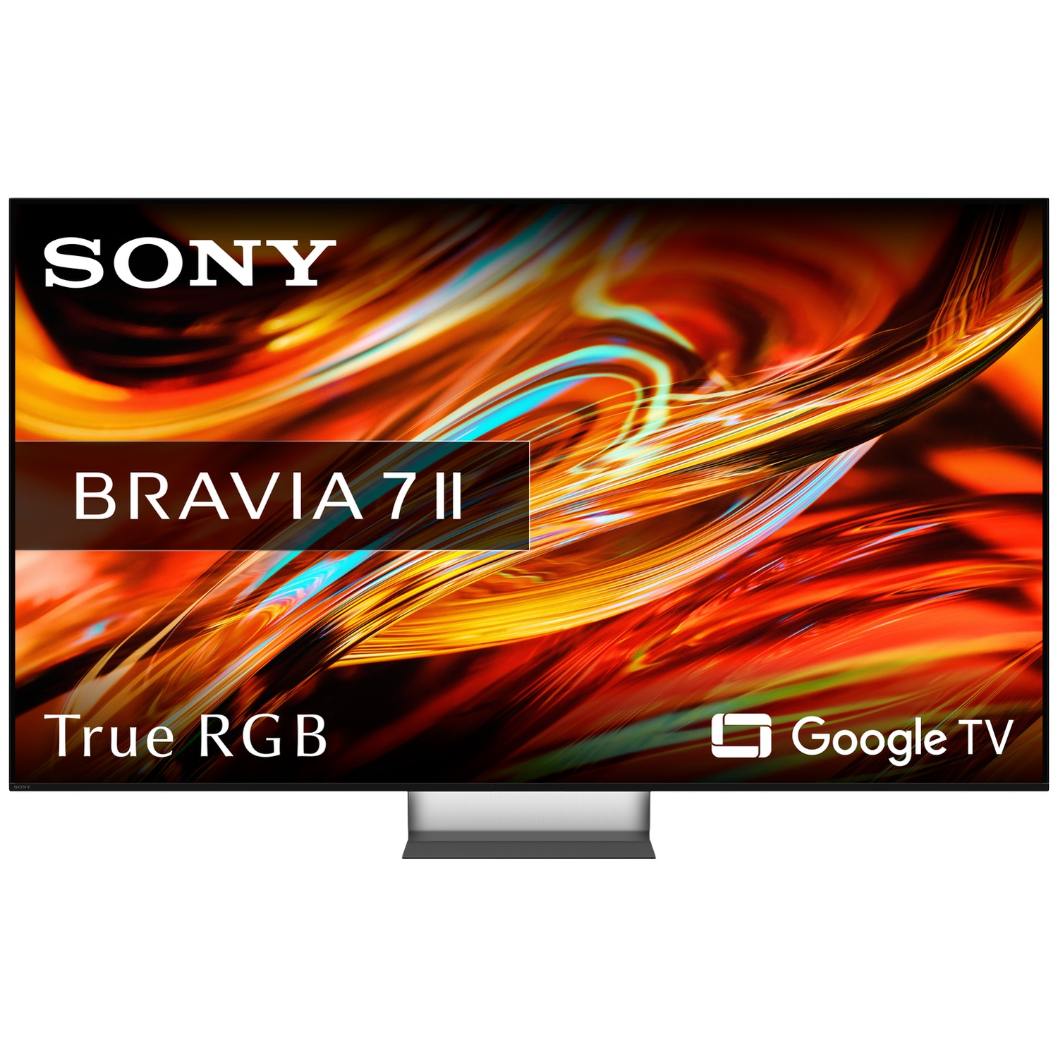 A Sony BRAVIA 7 II TV displaying a vibrant abstract orange image on Google TV.