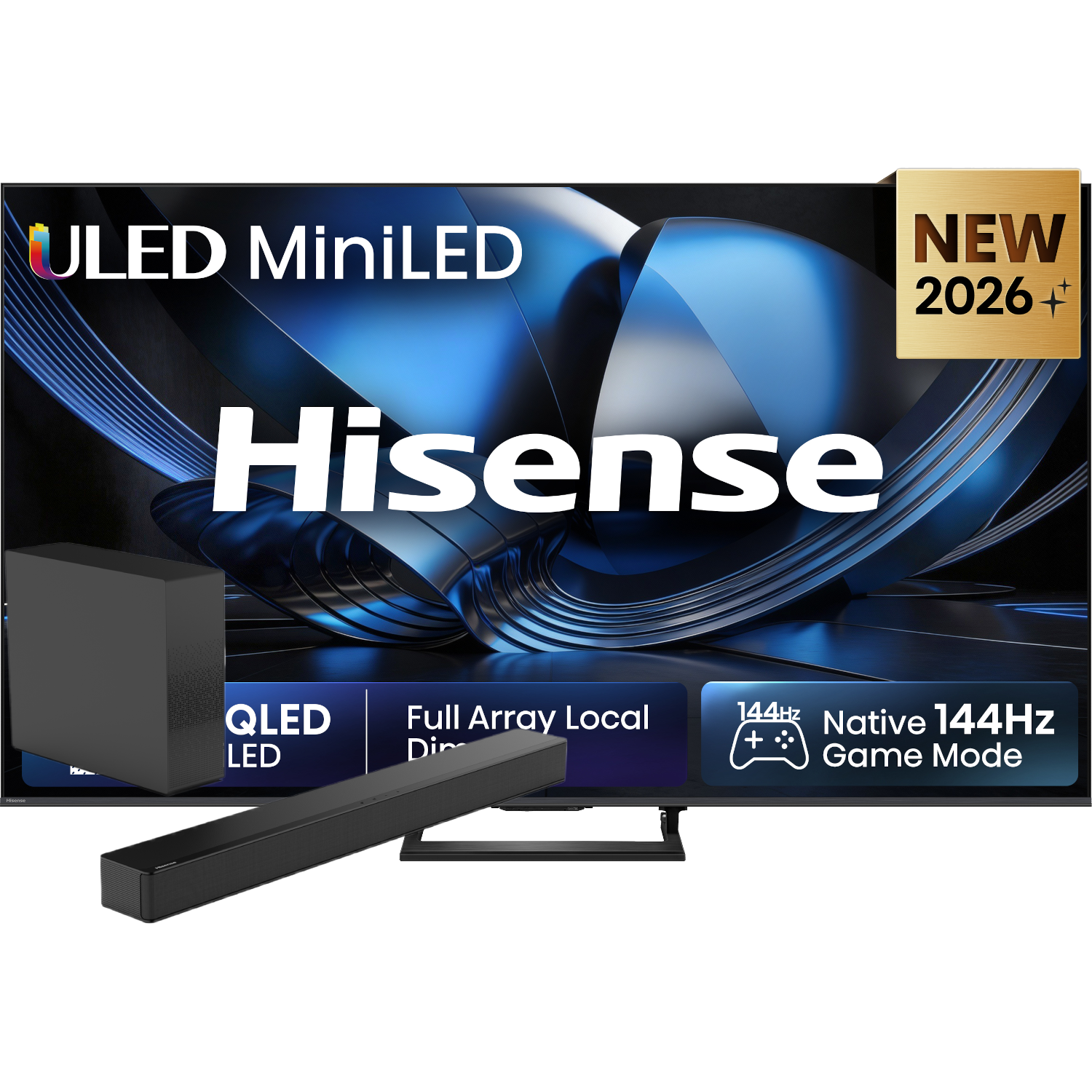Hisense 65u7se Miniled 4k (2026) + Hs2100 Soundbar Zwart Tv Bundle