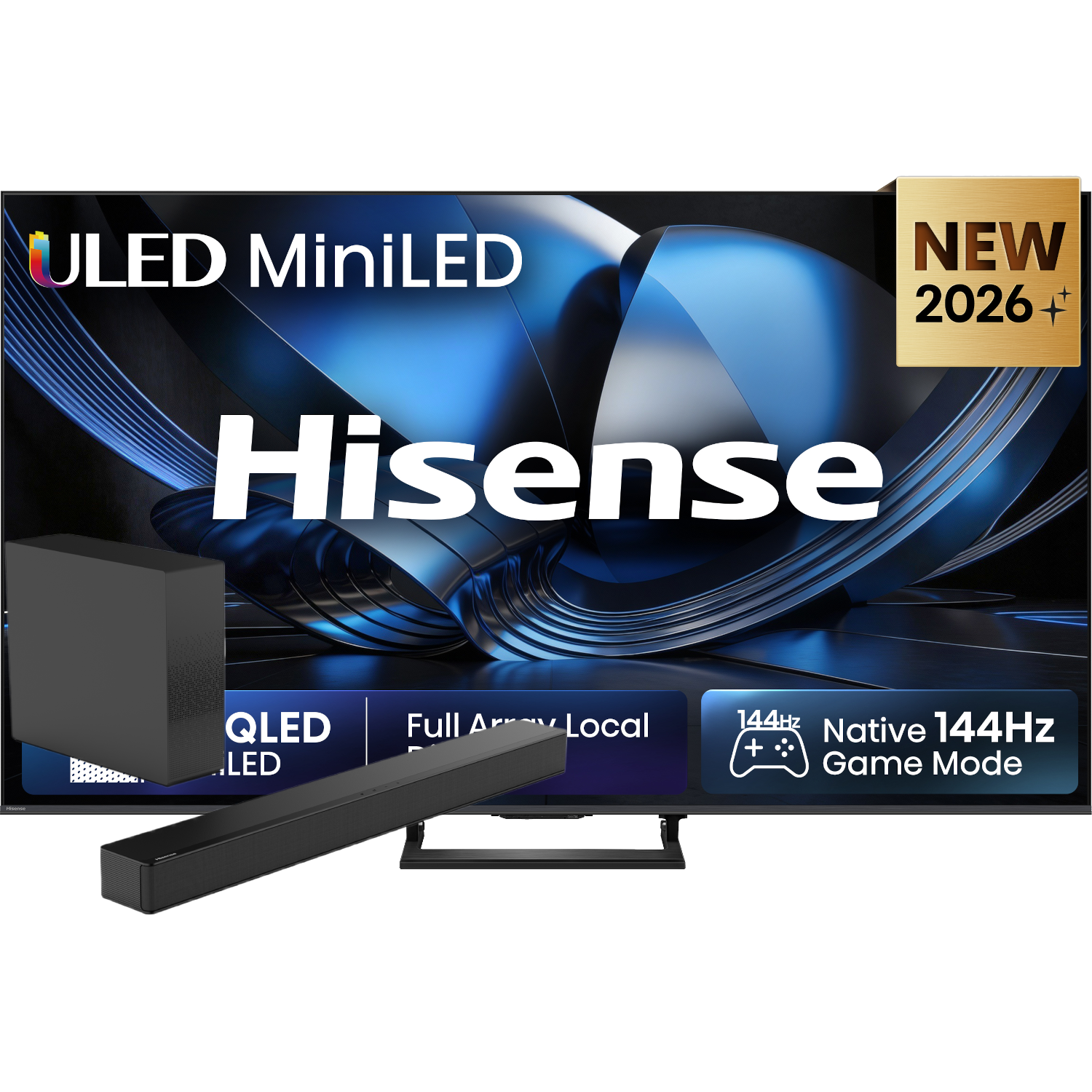 Hisense 55u7se Miniled 4k (2026) + Hs2100 Soundbar Zwart Tv Bundle