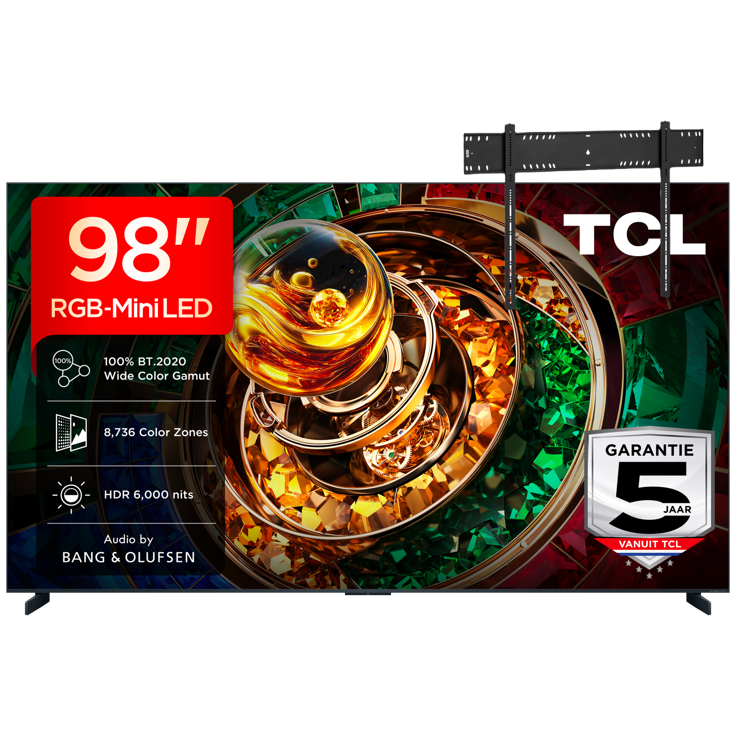 Tcl 98rm9l Rgb Mini-led Ultra Hd 4k 98" (2026) + Vogels Vaste Tv-beugel 80"-120" Max 160kg Zwart Tv Bundle