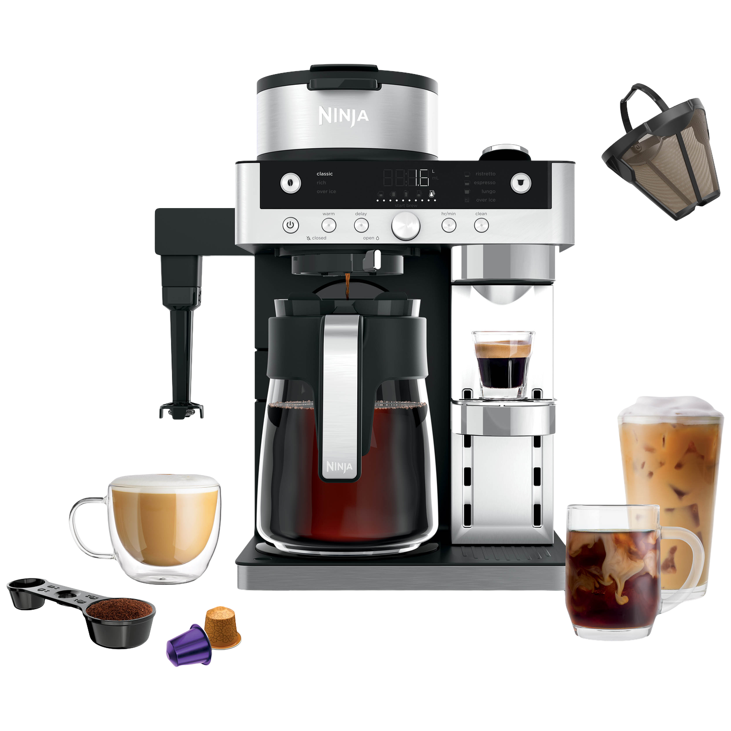 Ninja Prestige Dualbrew - Koffiezetapparaat Met Glazen Kan 18 L Zwart