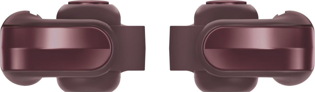 Zwei burgunderrote Kopfhörer mit einem eleganten Design auf weißem Hintergrund.