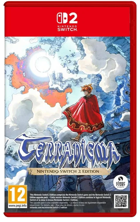 Funda de Nintendo Switch 2 para Terranigma con un personaje con capa roja bajo un cielo brillante.
