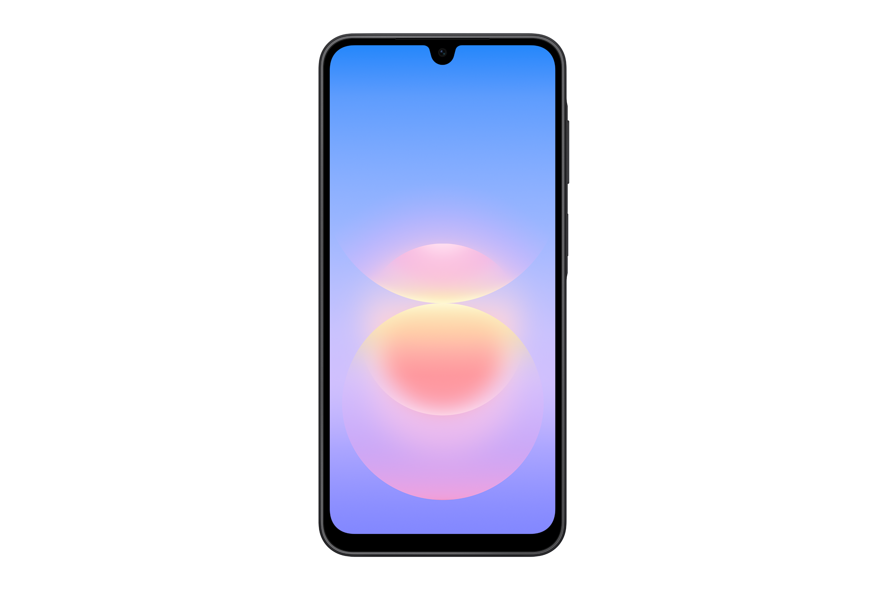 Ein Smartphone mit blauem Hintergrund und zwei rosa Kreisen in der Mitte.