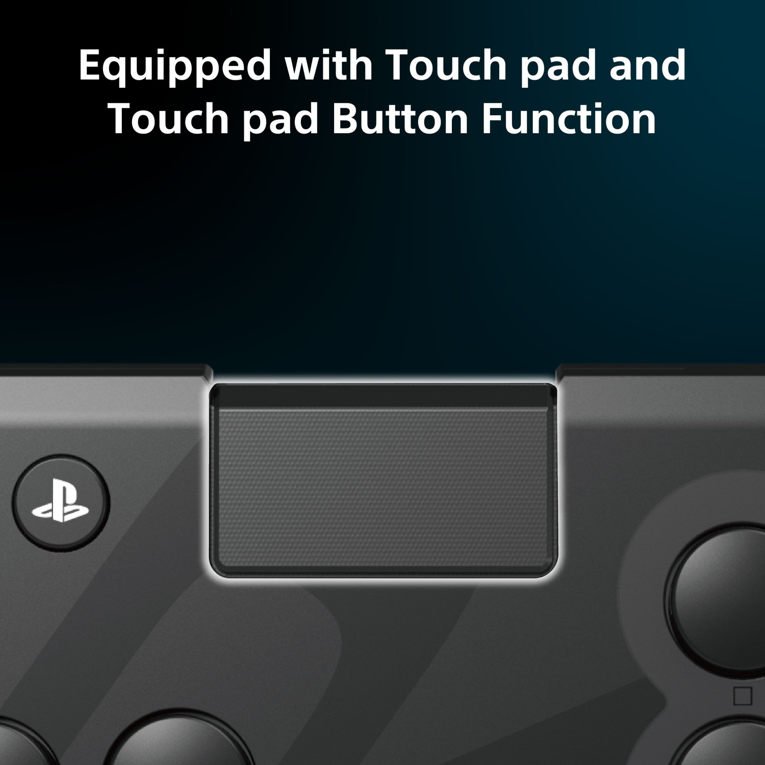 PlayStation-Controller mit hervorgehobenem Touchpad und Text oben.