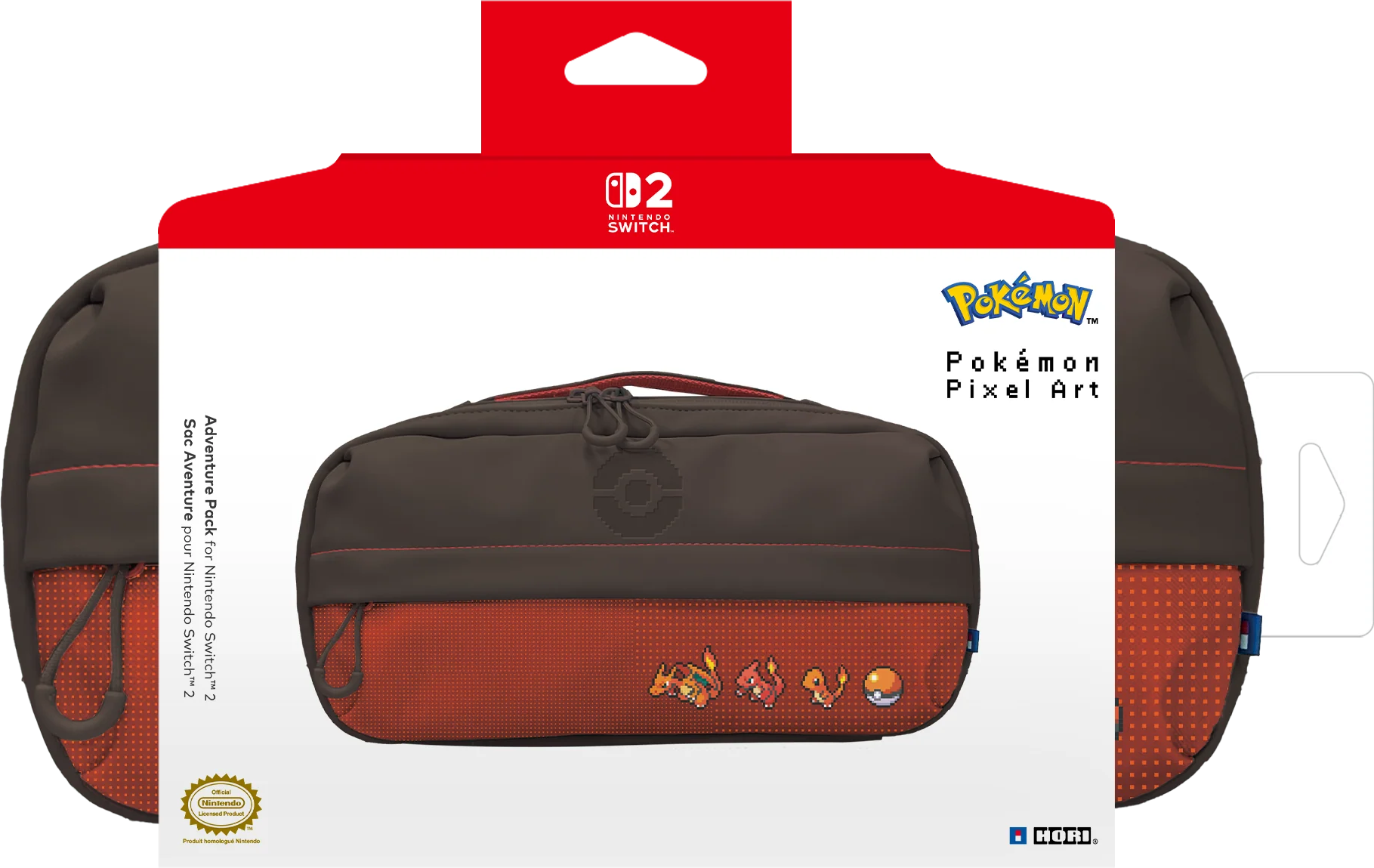 Adventure Pack Nintendo Switch 2 Pokémon Pixel Art marrone e rosso con Charmander.