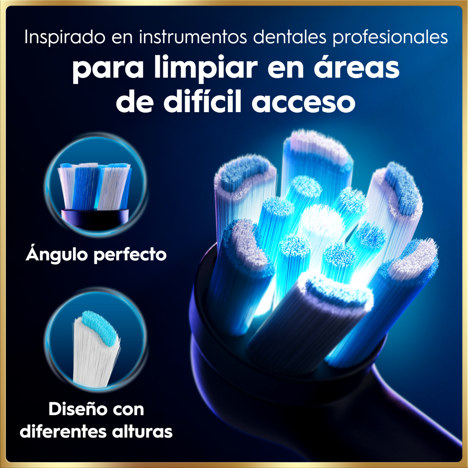 Inspirado en instrumentos dentales profesionales para limpiar en áreas de difícil acceso. Ángulo perfecto. Diseño con diferentes alturas.