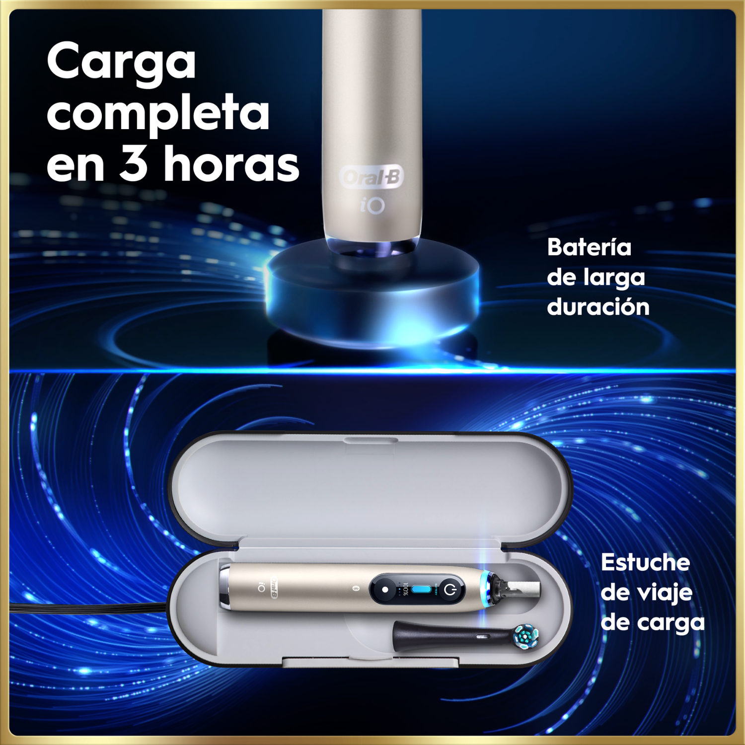 Carga completa en 3 horas.  Batería de larga duración. Estuche de viaje de carga.