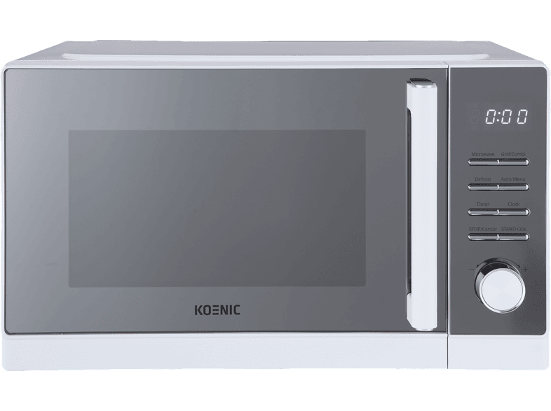 Microondas con grill - KOENIC KMWG 2322-42 DW, 1450 W, 5 Niveles de potencia, 23 l, Libre instalación, 1000W Grill, Blanco y plata