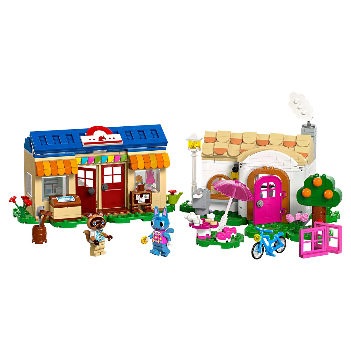 Set de Lego Animal Crossing con Nook's Cranny, una casa, minifiguras de Tom Nook, Rosie y accesorios.