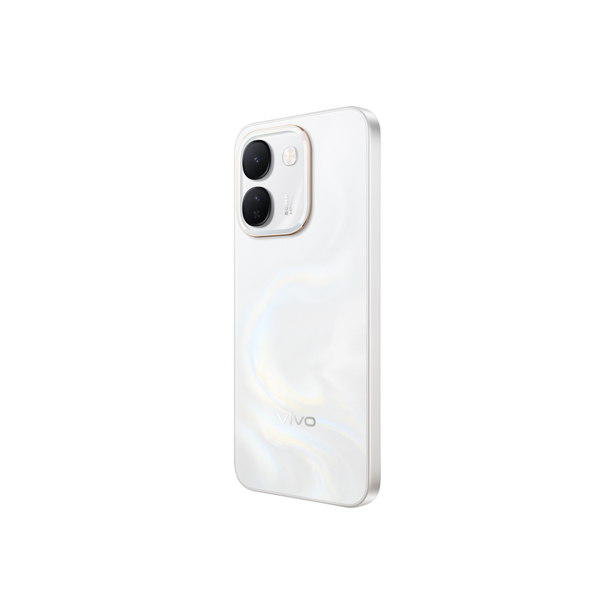 İki kamera lensi ve vivo logosu bulunan beyaz renkli vivo akıllı telefon.
