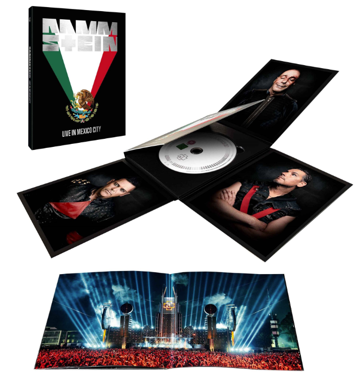 Rammstein Live in Mexico City CD-Set mit Cover, Fotos der Bandmitglieder und Konzertbild.