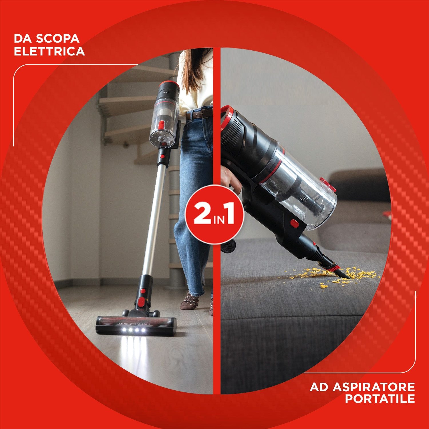 Un aspirapolvere 2 in 1 viene utilizzato sia come scopa elettrica che come portatile.