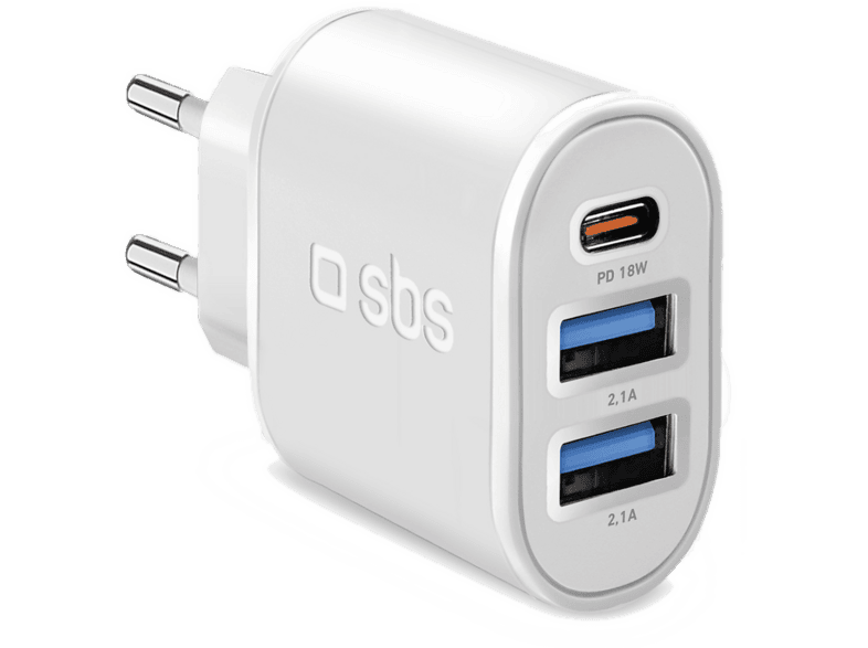 Ładowarka sieciowa SBS 18W 1x USB-C (PD) 2x USB-A TETR2USB1CPD18W Biały
