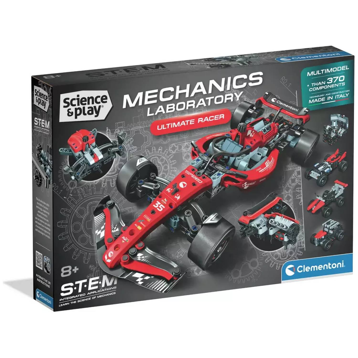 Doos van Science and Play Mechanics Laboratory Ultimate Racer met rode modelauto.