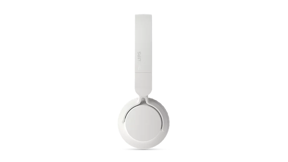Beyaz arkaplanda profil olarak gösterilen beyaz Philips kulak üstü kulaklık.