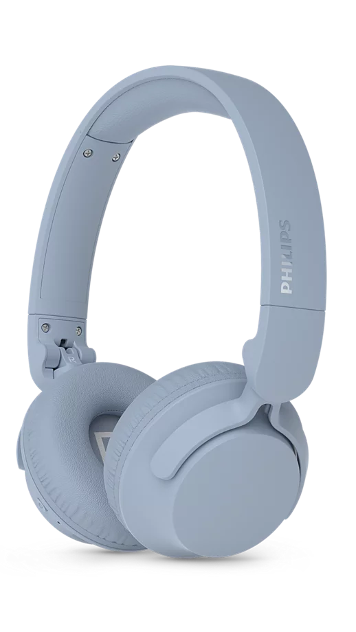 Beyaz arka planda mavi Philips kulak üstü kulaklık.
