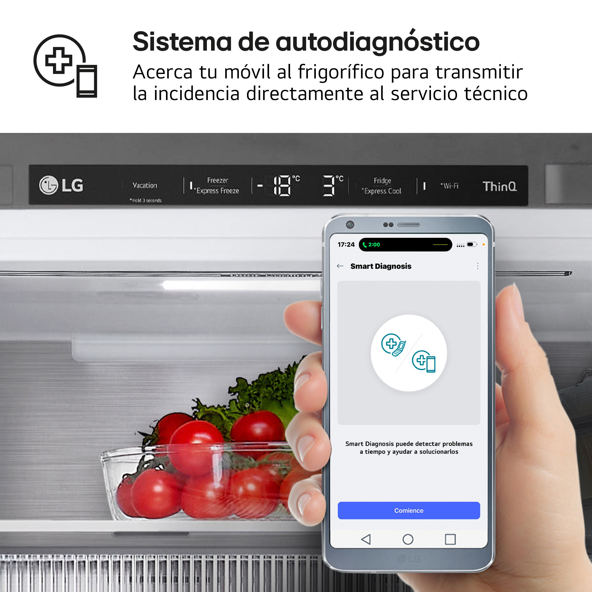 Sistema de autodiagnóstico Acerca tu móvil al frigorífico para transmitir la incidencia directamente al servicio técnico