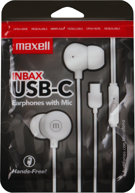 Maxell USB-C fülbe dugható fülhallgató mikrofonnal, fehér színben.