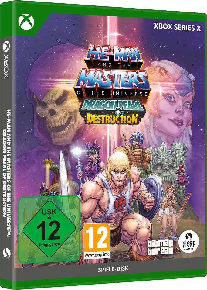 Xbox Series X Spielhülle für He-Man mit Charakteren und USK 12 Einstufung.