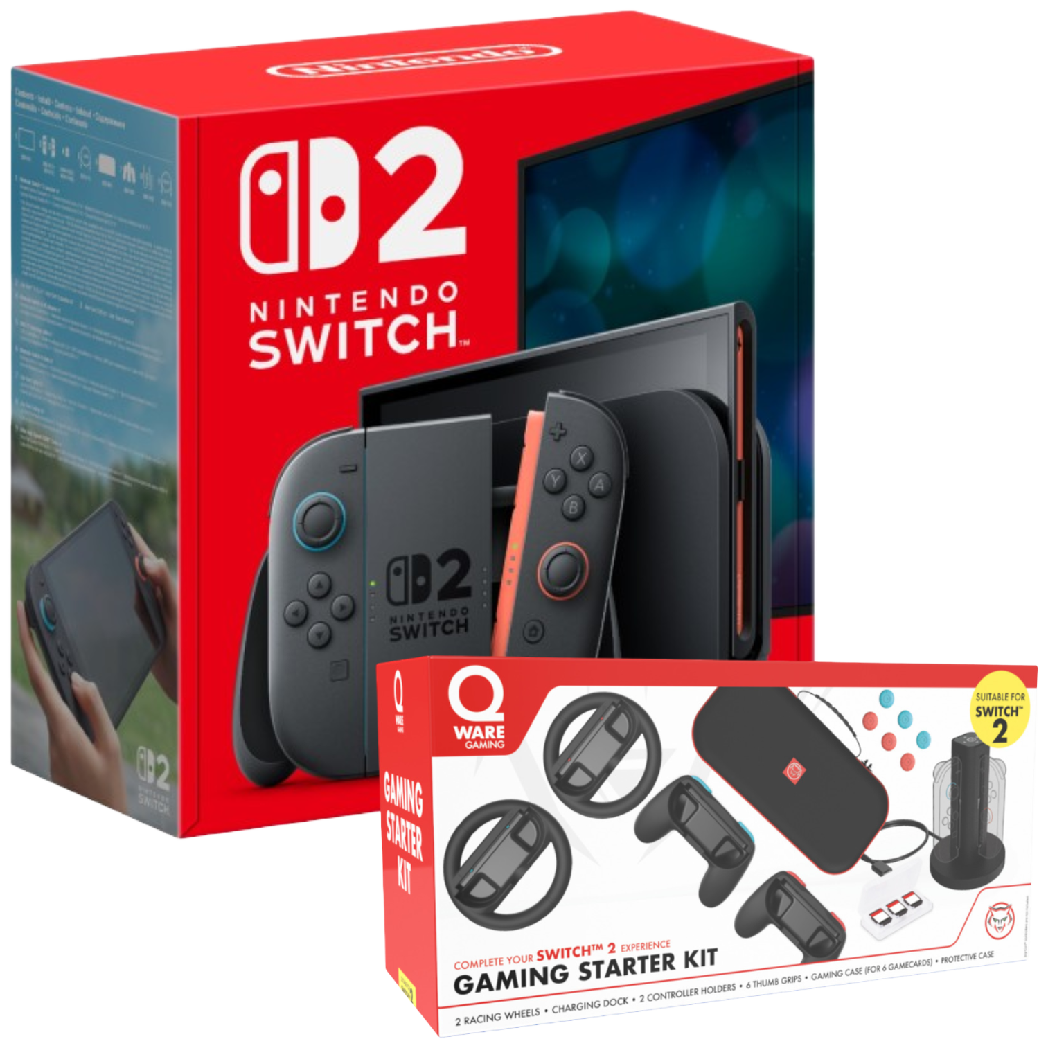 Bundel Nintendo Switch 2 Console Met Verwijderbare Batterij + Qware Nintendo Starter Kit Zwart Gaming Bundle
