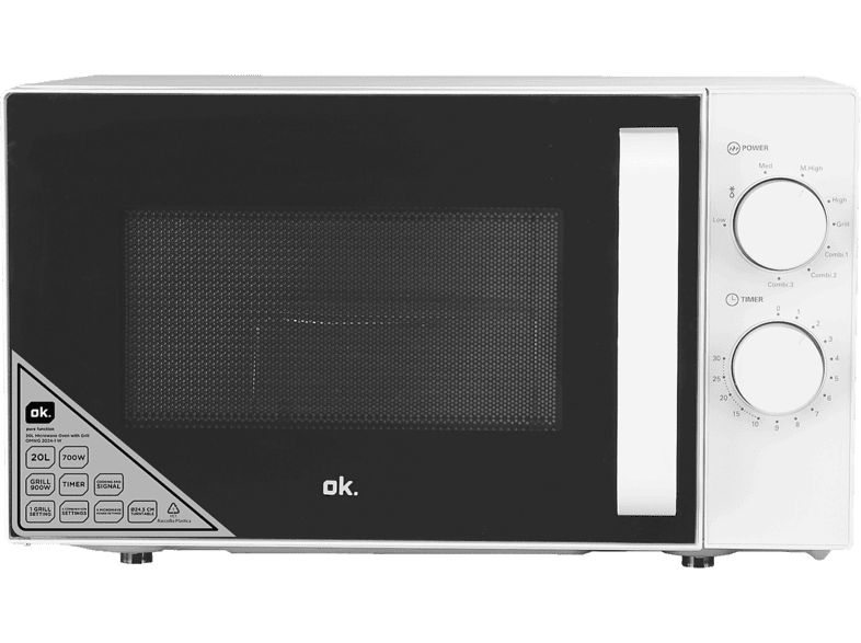 Microondas con grill - ok. OMWG 2024-1 W, 1200 5 Niveles de potencia, 20 l, Blanco