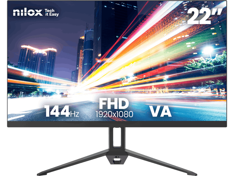 Monitor - Nilox NXM22FHD14411, 22" Full-HD, 144 Hz, 5ms, VA, 1x HDMI, VGA, Negro