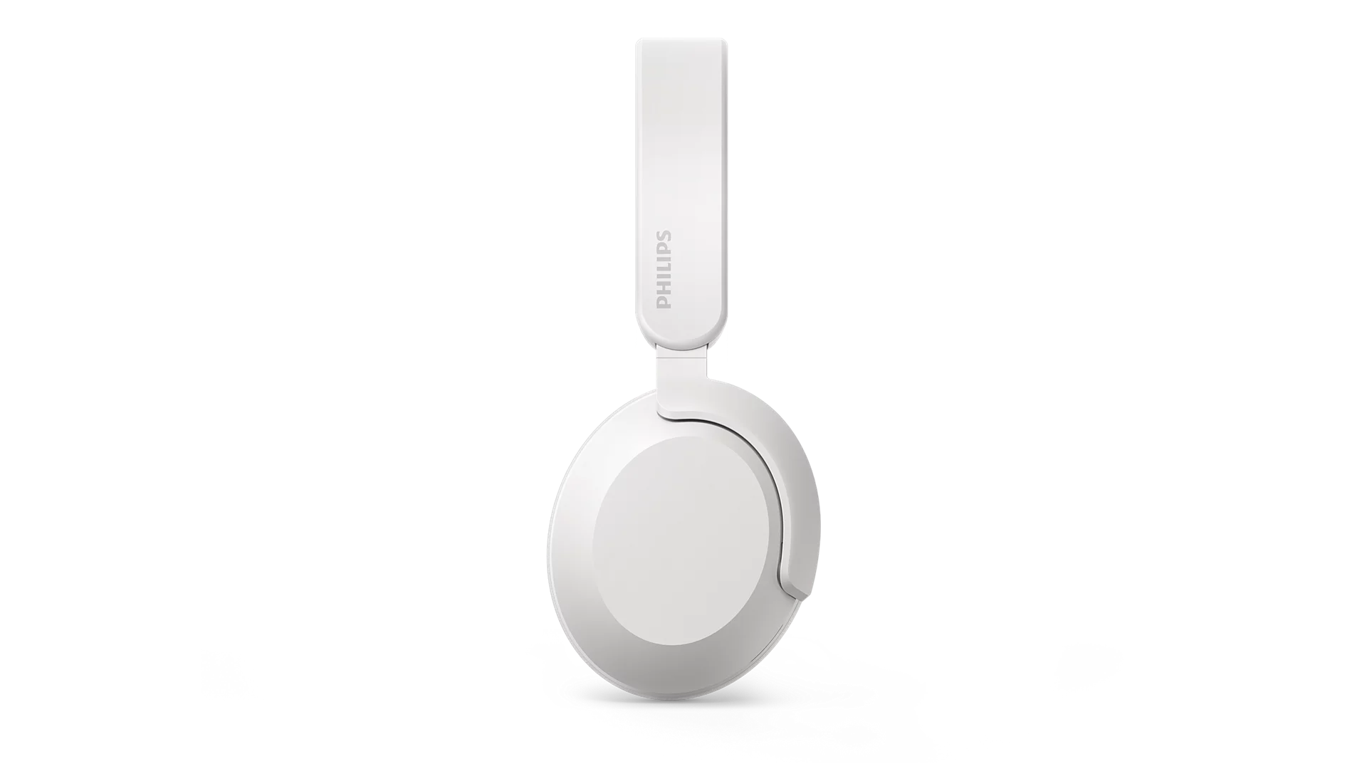 Beyaz arkaplanda düz kafa bandı ve yuvarlak kulaklığa sahip beyaz Philips kablosuz kulaklık.