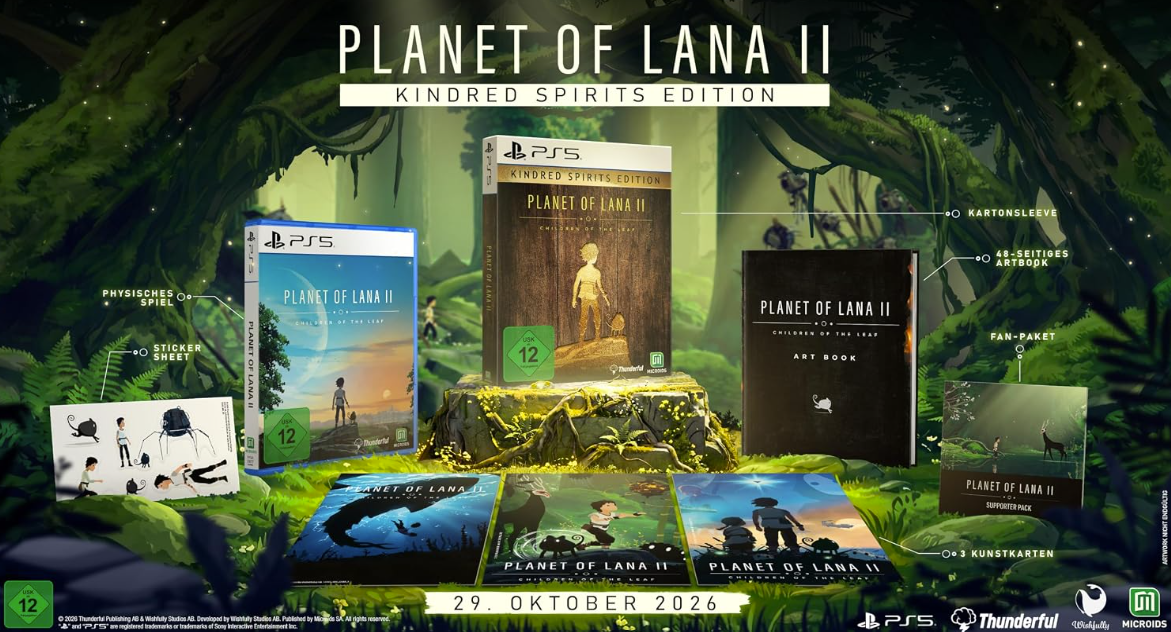 Planet of Lana II Kindred Spirits Edition für PS5 mit Hülle, Artbook, Stickern und Karten im Dschungel.
