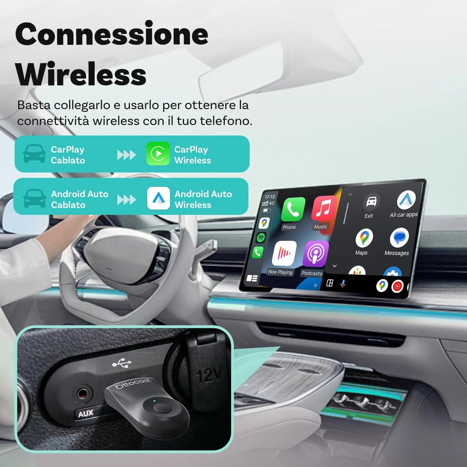 ADATTATORE WIRELESS Ottocast MINI FLOW CARPLAY
