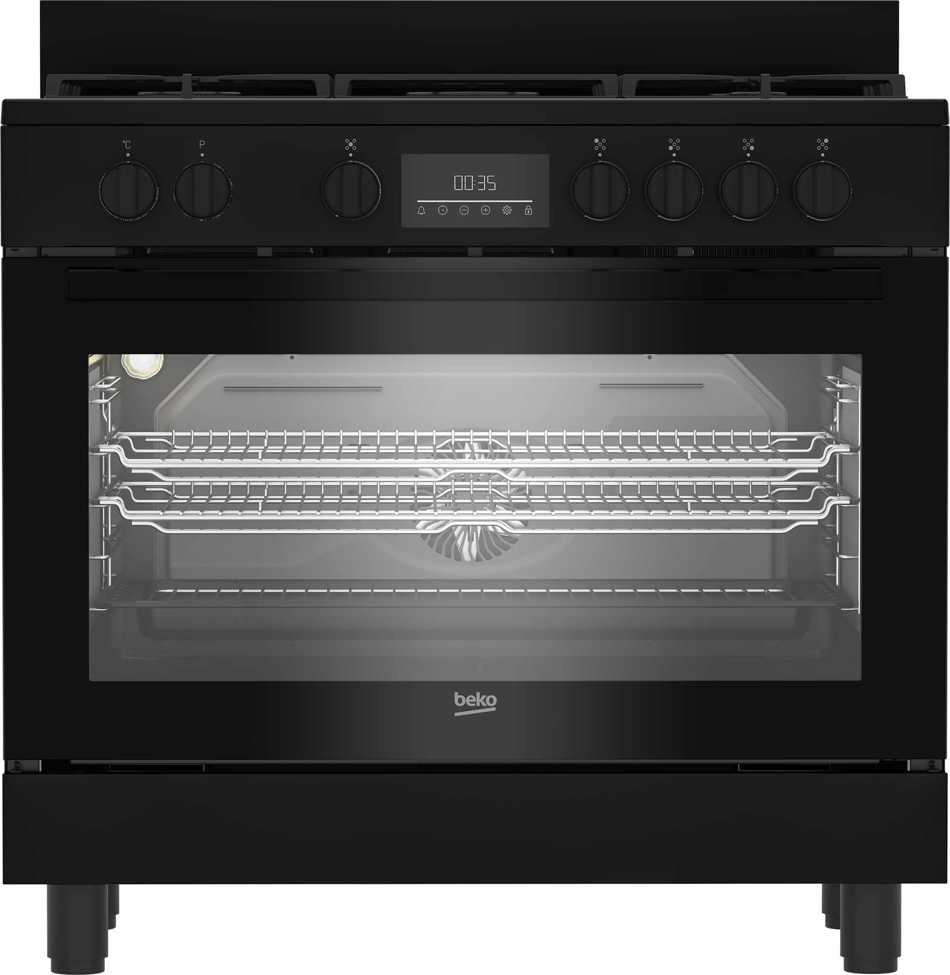 BEKO BGM11226EB Kombinált tűzhely, fekete, 5 gázégő (1 Wok), Multisütő, 9 funkció, 111 l, 90 cm széles