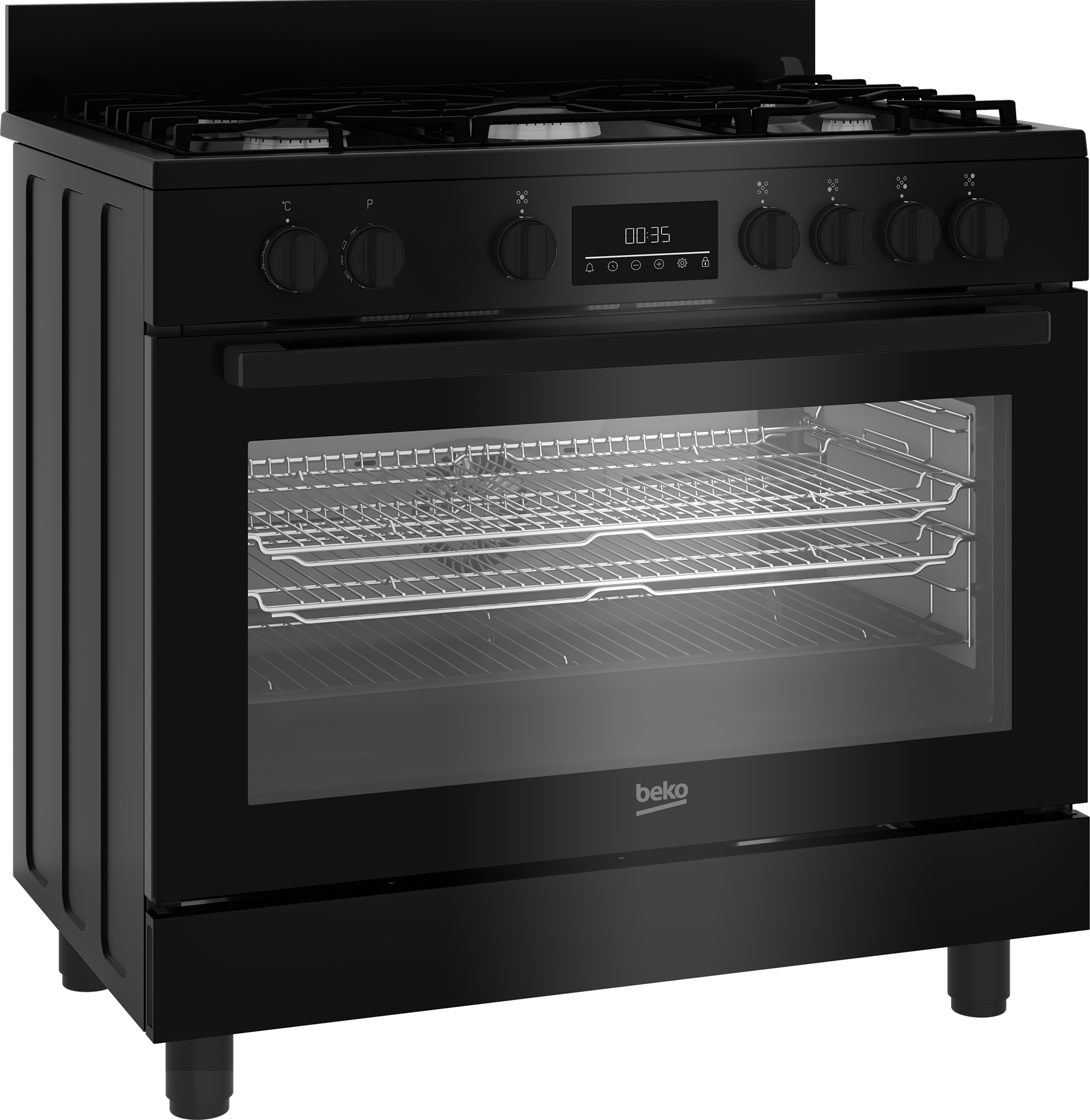 BEKO BGM11226EB Kombinált tűzhely, fekete, 5 gázégő (1 Wok), Multisütő, 9 funkció, 111 l, 90 cm széles