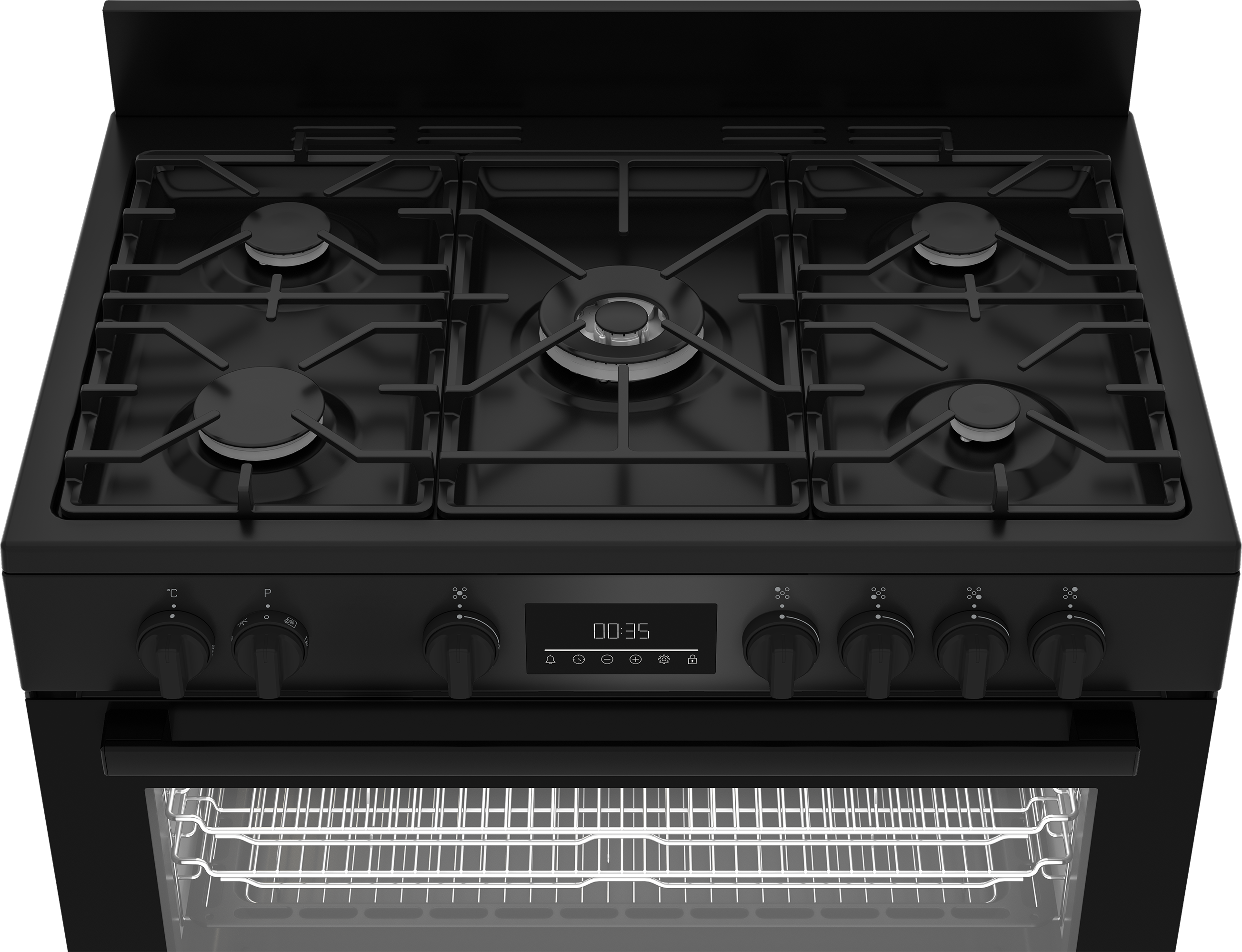 BEKO BGM11226EB Kombinált tűzhely, fekete, 5 gázégő (1 Wok), Multisütő, 9 funkció, 111 l, 90 cm széles