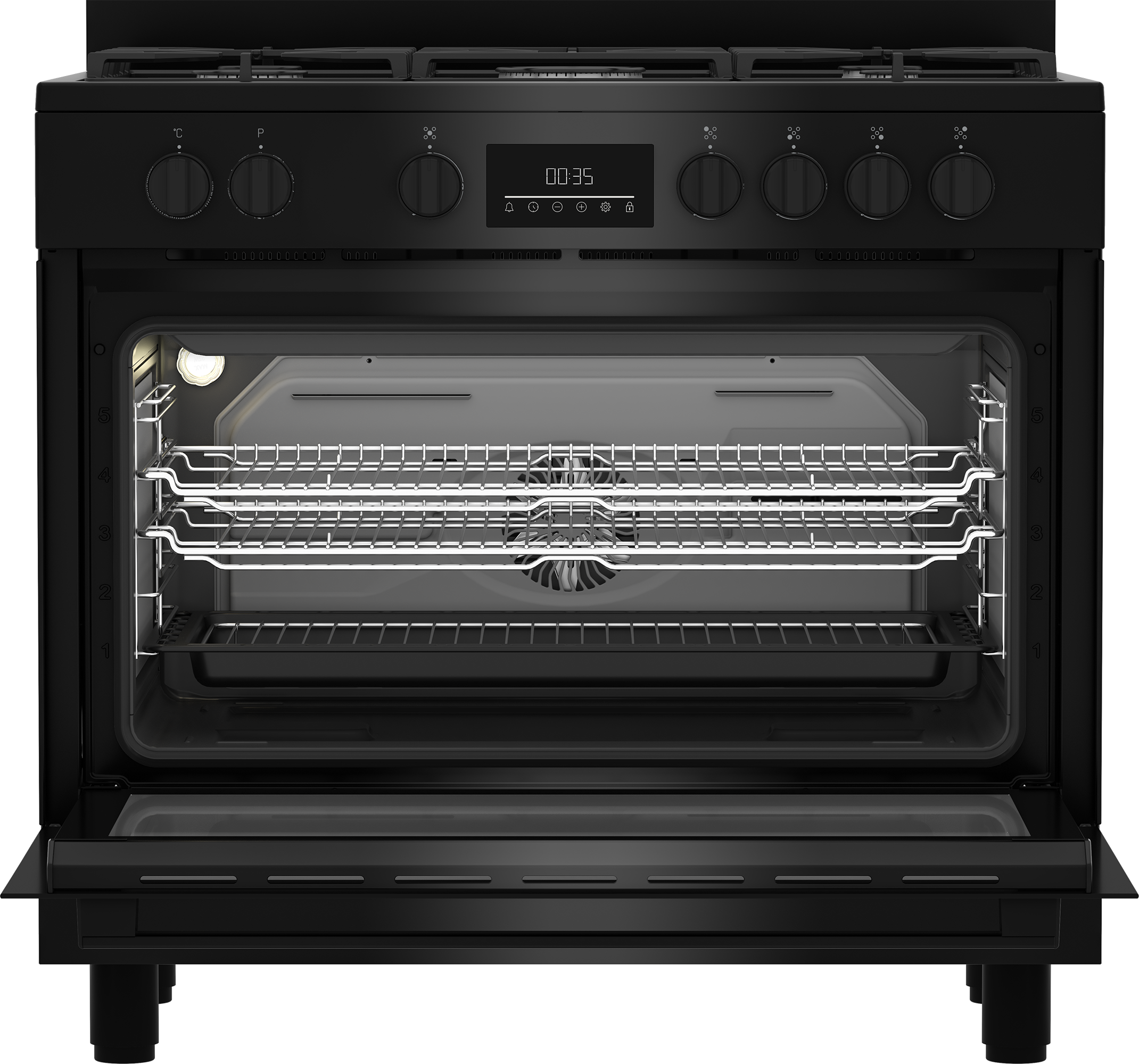 BEKO BGM11226EB Kombinált tűzhely, fekete, 5 gázégő (1 Wok), Multisütő, 9 funkció, 111 l, 90 cm széles