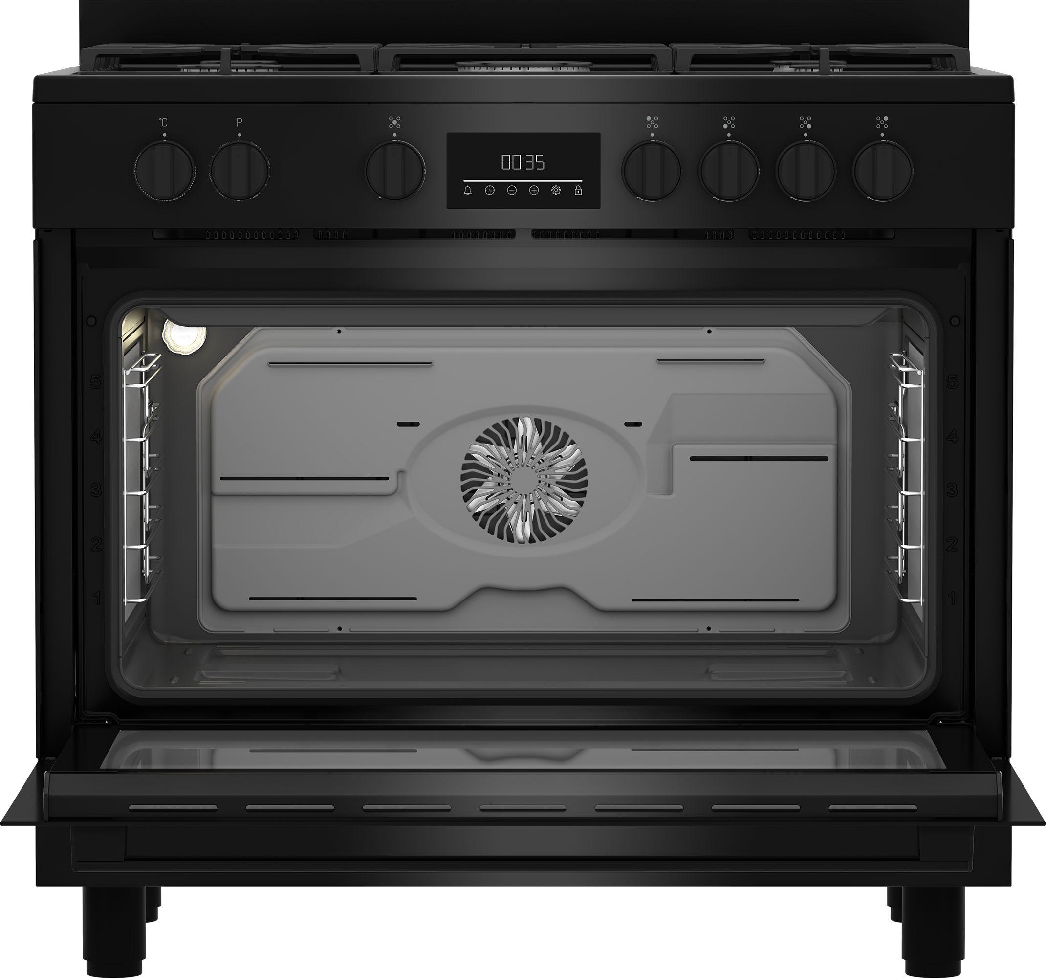BEKO BGM11226EB Kombinált tűzhely, fekete, 5 gázégő (1 Wok), Multisütő, 9 funkció, 111 l, 90 cm széles