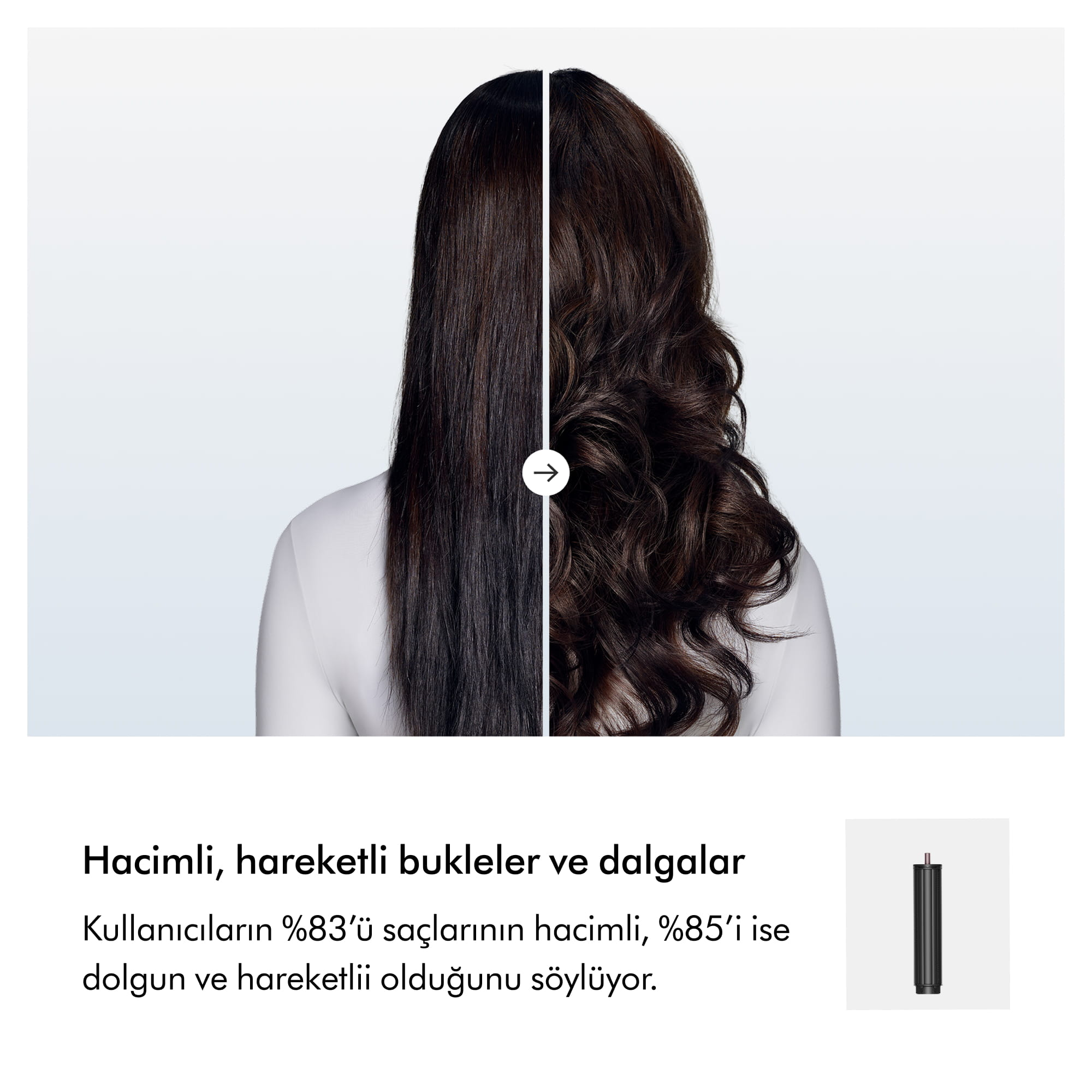 Metinli düz ve kıvırcık kahverengi saçların öncesi ve sonrası karşılaştırması.