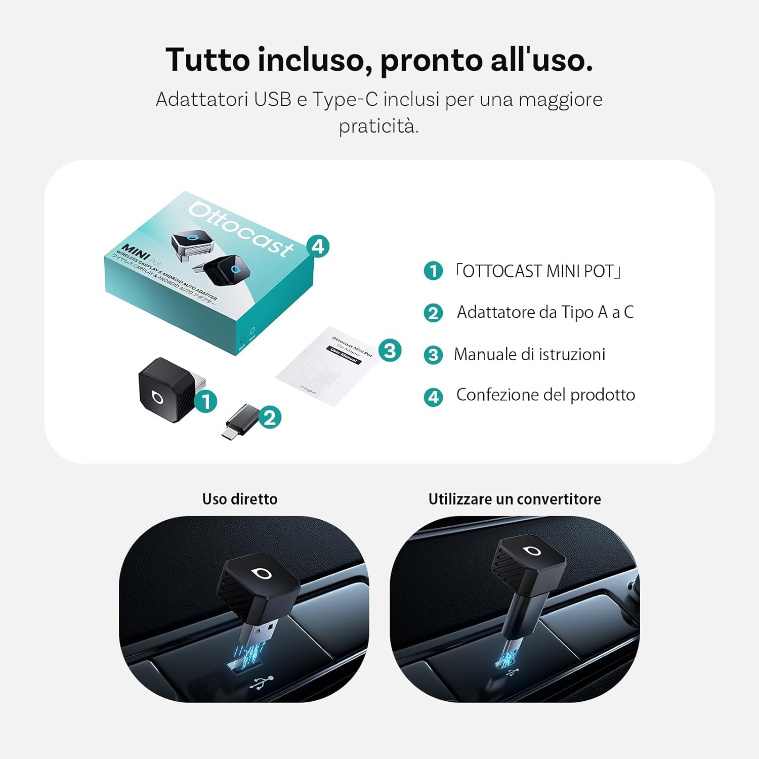 Accessorio Ottocast MINI POT WIRELESS CARPLAY