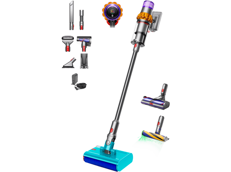 Aspirador escoba - Dyson V15s Detect™ Submarine, Aspira y Friega, Kit para coche Cabezal láser, Potencia succión 240 AW, 60 min, Sensor Suciedad