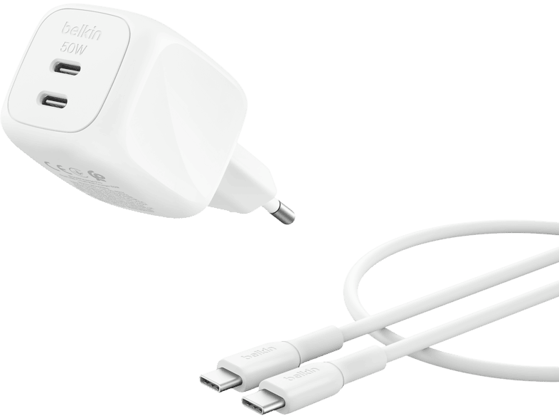 Belkin BoostCharge Pro 50W Dual USB-C Fast Charger with 1m Cable