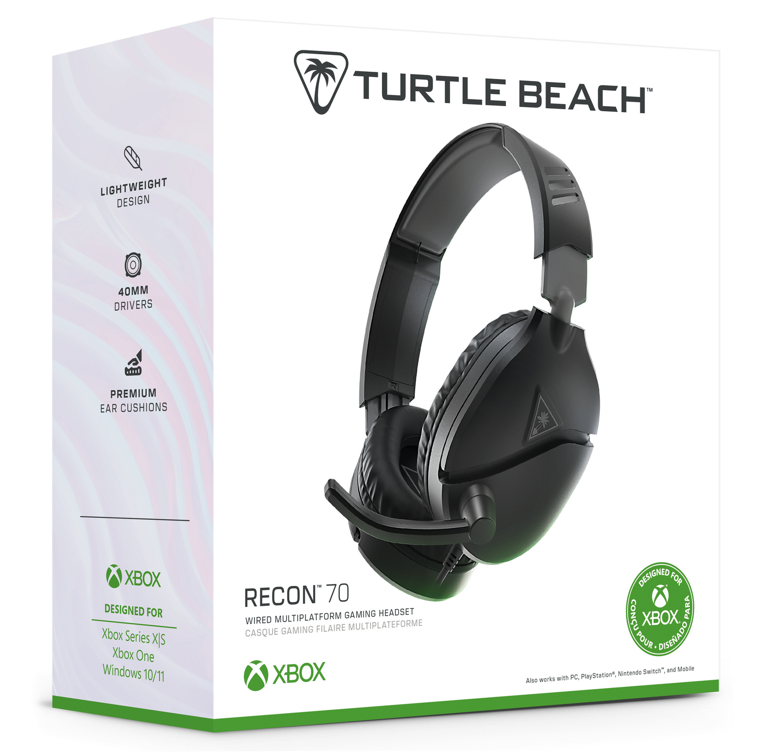 Auriculares gaming - Turtle Beach Recon 70, Multiplataforma, Con cable, Sonido espacial, Negro