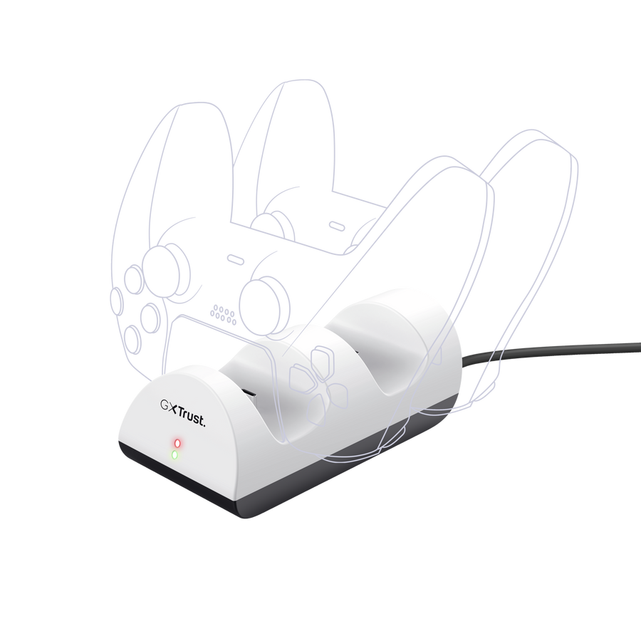 Base de carga - Trust GXT 254, Compatible con PS5, Para 2 mandos, Blanco