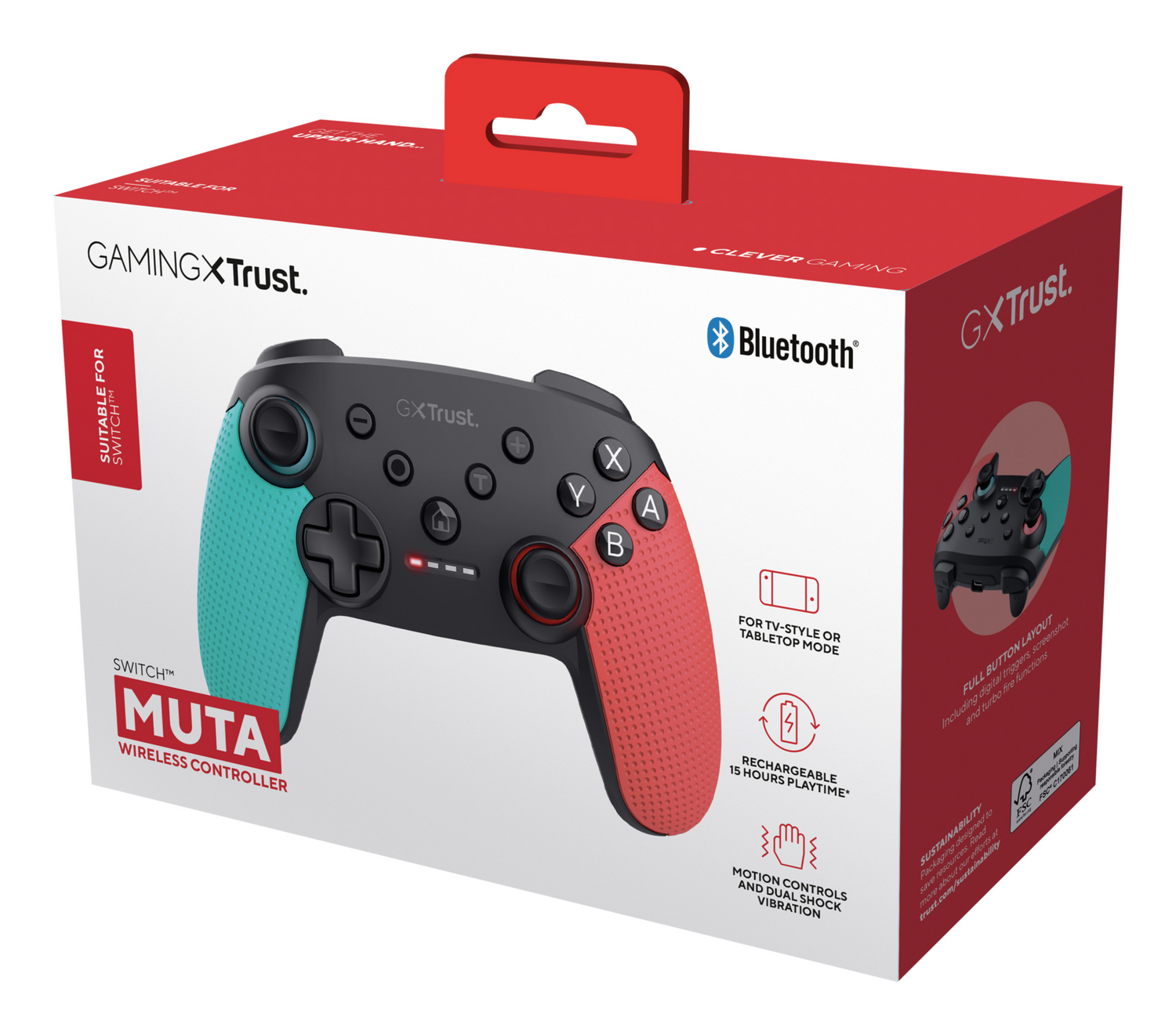 Mando Nintendo Switch - Trust GXT 1246B Muta, Nintendo Switch, Inalámbrico, Negro, Azul, Rojo