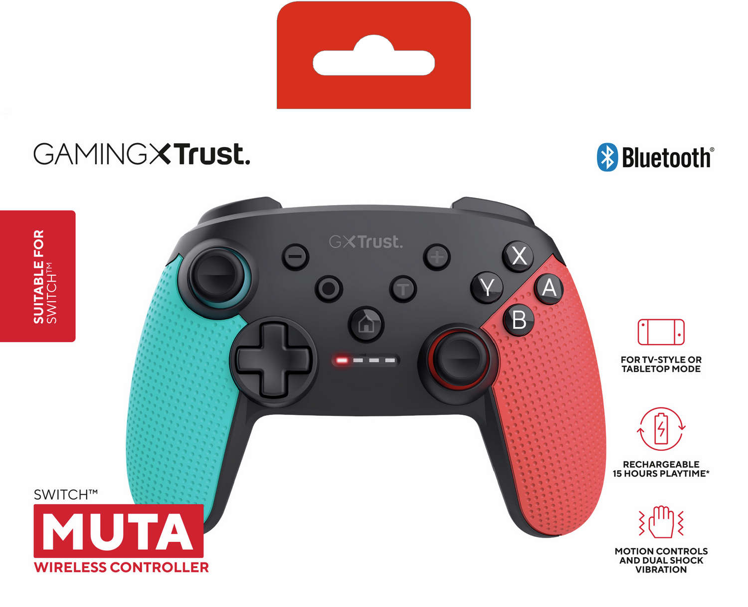 Mando Nintendo Switch - Trust GXT 1246B Muta, Nintendo Switch, Inalámbrico, Negro, Azul, Rojo