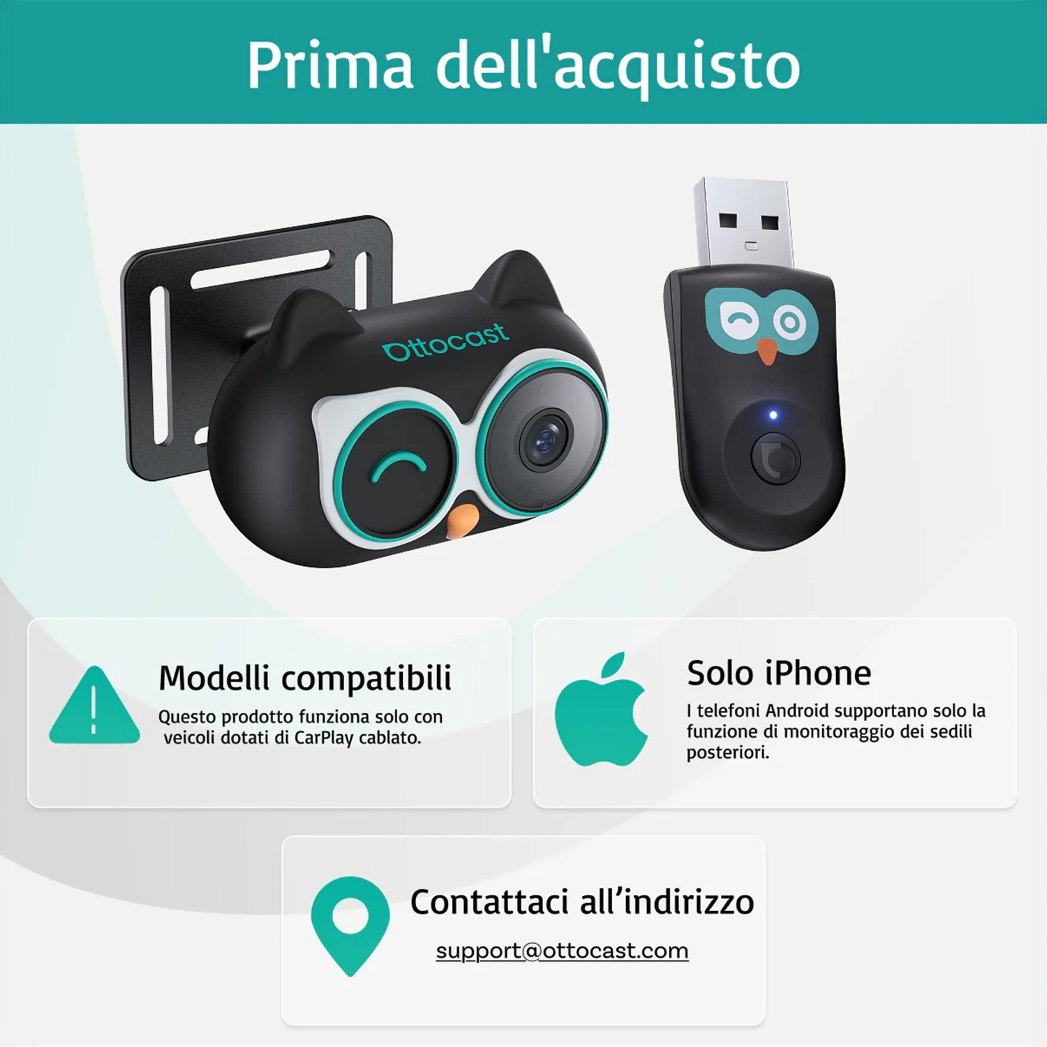 ADATTATORE WIRELESS Ottocast CABIN CARE WIRELESS CARPLAY ADAPTER