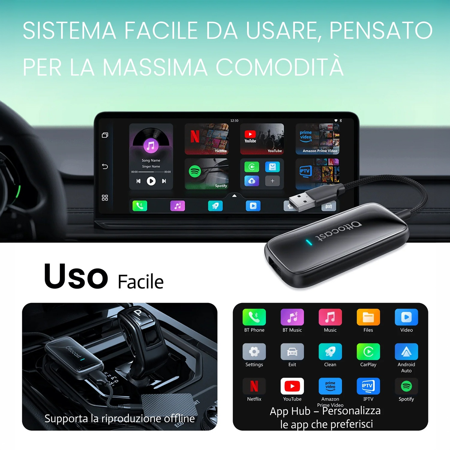 ADATTATORE WIRELESS Ottocast PLAY2VIDEO ULTRA WIRELESS CARPLAY