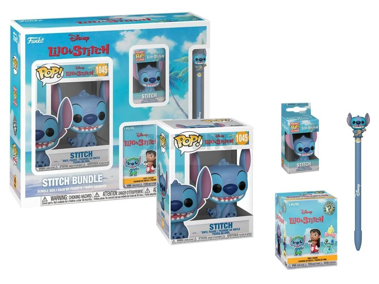 Figura Funko Pop! - Funko Pack Lilo & Stitch + Llavero + Pop Misterioso + Bolígrafo, 9 cm, Vinilo