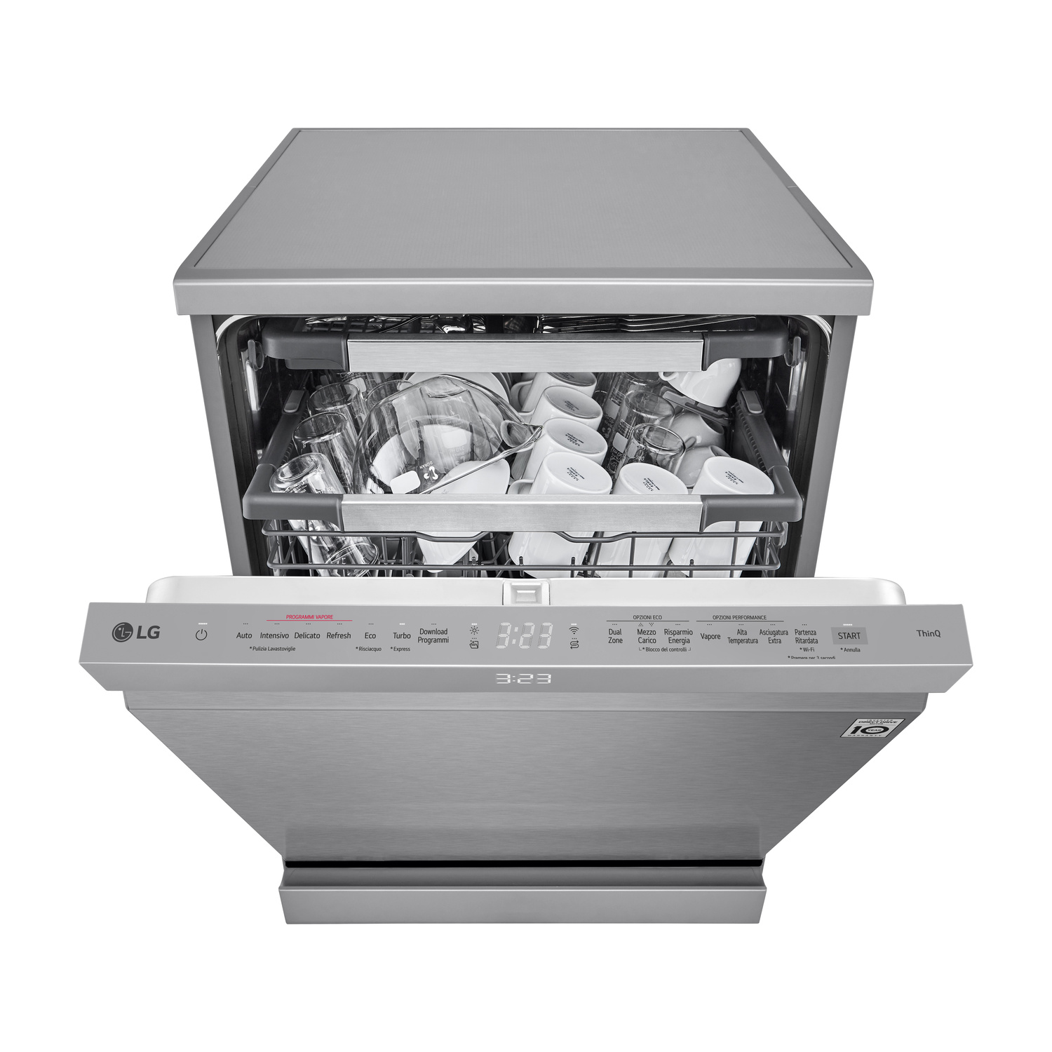 LAVASTOVIGLIE Libera installazione (FS) LG DF587HVS, Programmi 10, Dimensioni: L 60 cm, A 60 cm, P 85 cm, Rumorosità 43 dB(A), Consumo di acqua 9,5 l, Premium Silver, Classe A