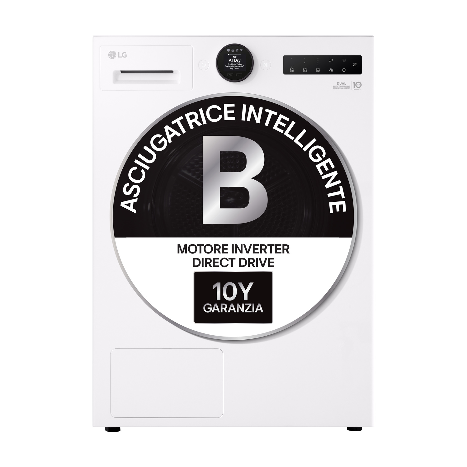 ASCIUGATRICE LG RHX7009TLB A pompa di calore, 9 kg, profondità 66 cm, 62 dB(A), DUAL Inverter Serie X7, Motore Direct Drive, Wi-Fi, Allergy Care, Bianco, Classe B